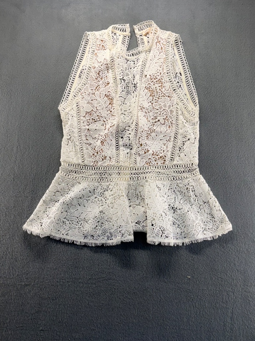 Rebecca Taylor Women's Lace Peplum Top Size 8 Ivory Cream Sleeveless Boho